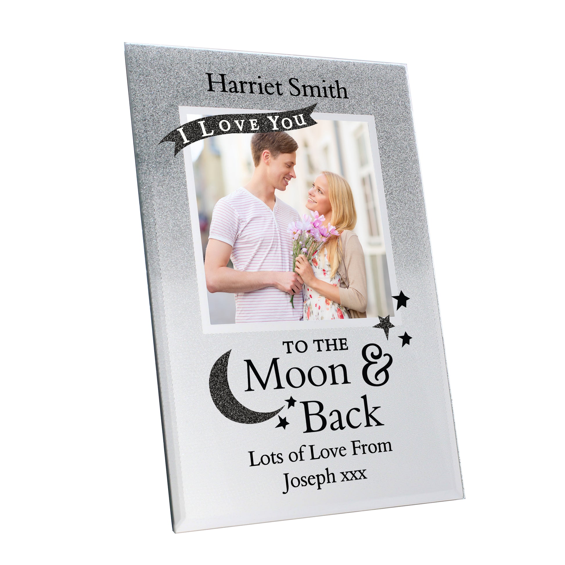 Personalised To the Moon and Back 4x4 Glitter Glass Photo Frame - MK&JD Gifts