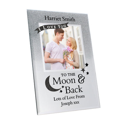 Personalised To the Moon and Back 4x4 Glitter Glass Photo Frame - MK&JD Gifts