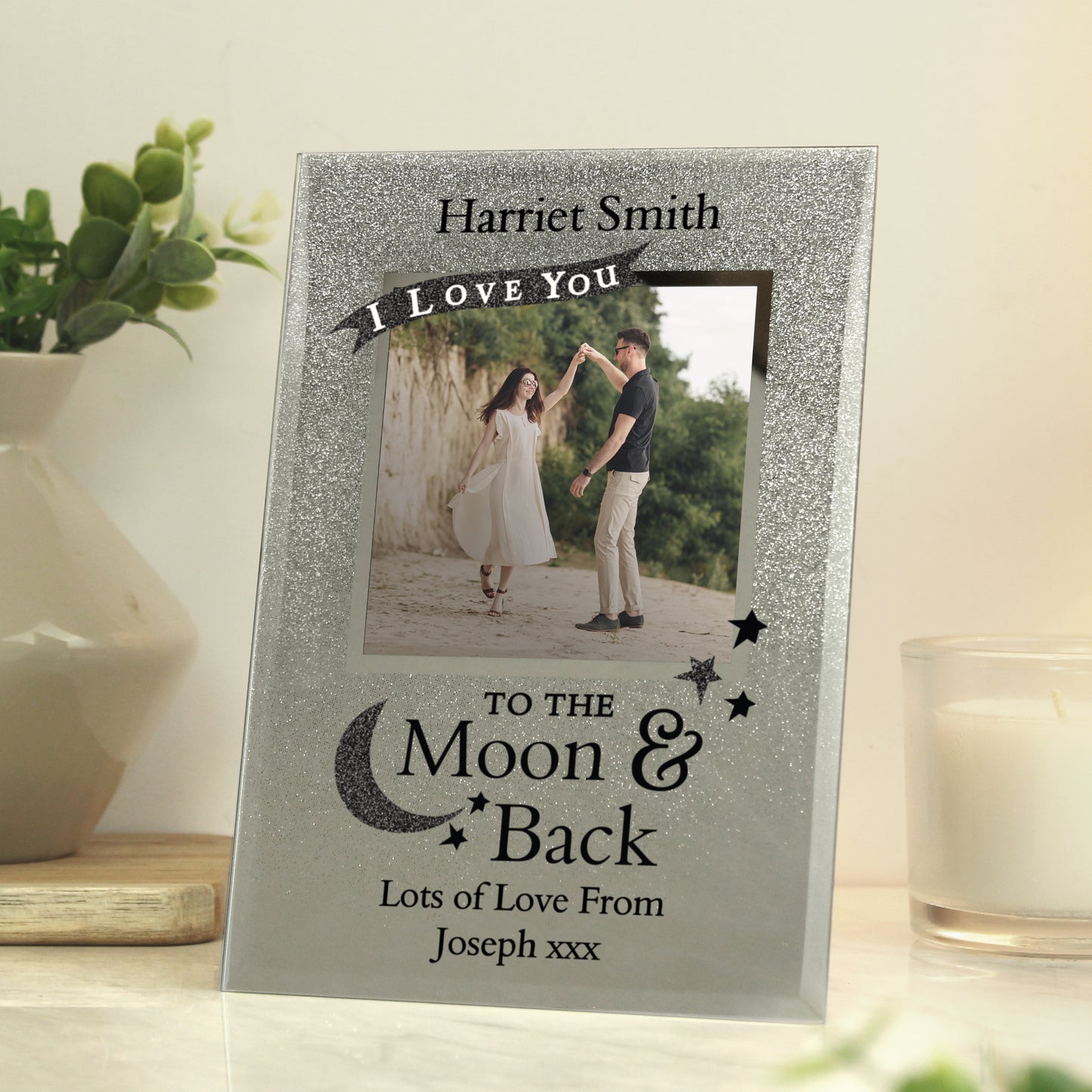 Personalised To the Moon and Back 4x4 Glitter Glass Photo Frame - MK&JD Gifts