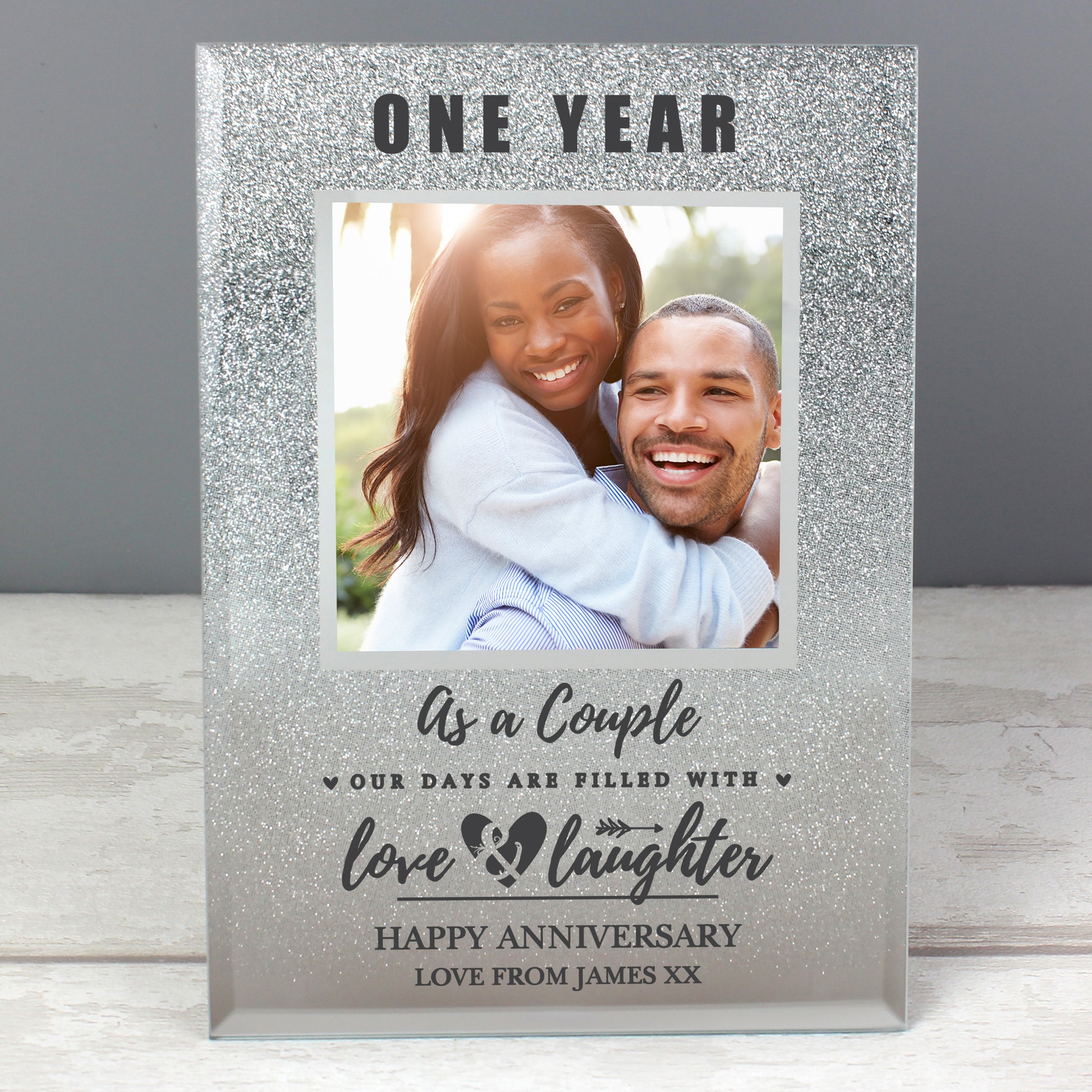 Personalised Anniversary 4x4 Glitter Glass Photo Frame - MK&JD Gifts