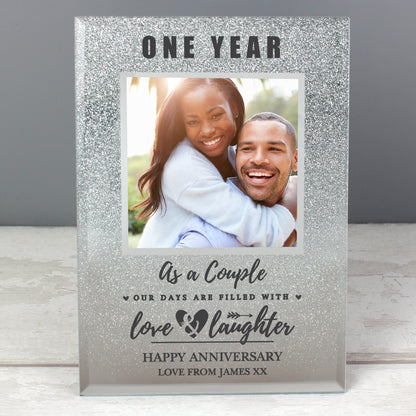 Personalised Anniversary 4x4 Glitter Glass Photo Frame - MK&JD Gifts