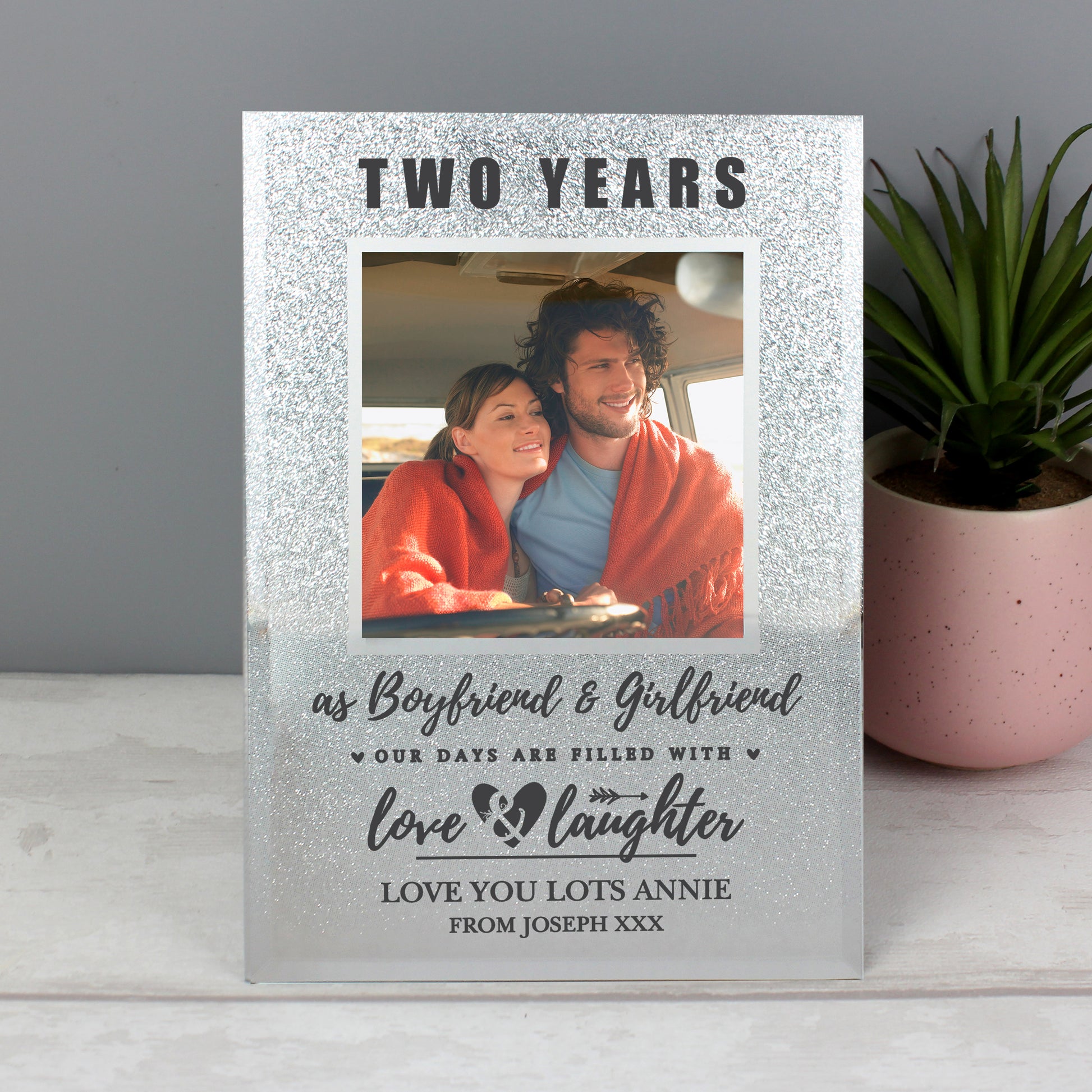 Personalised Anniversary 4x4 Glitter Glass Photo Frame - MK&JD Gifts