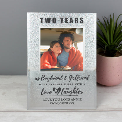 Personalised Anniversary 4x4 Glitter Glass Photo Frame - MK&JD Gifts