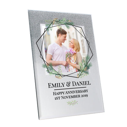 Personalised Geo Leaves 4x4 Glitter Glass Photo Frame - MK&JD Gifts