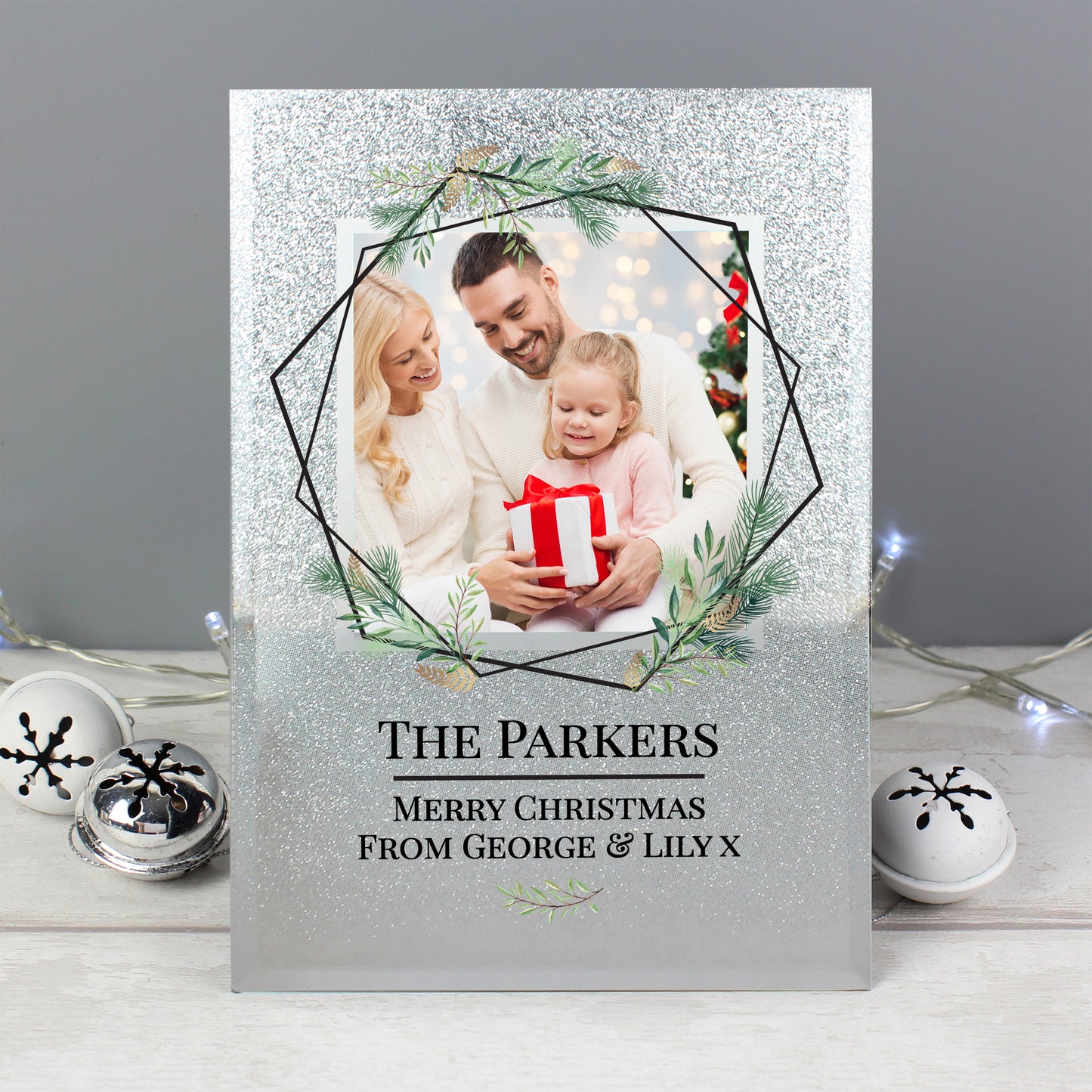 Personalised Geo Leaves 4x4 Glitter Glass Photo Frame - MK&JD Gifts