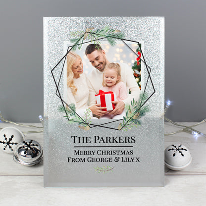 Personalised Geo Leaves 4x4 Glitter Glass Photo Frame - MK&JD Gifts