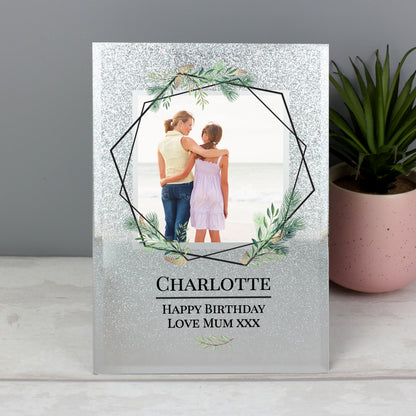 Personalised Geo Leaves 4x4 Glitter Glass Photo Frame - MK&JD Gifts