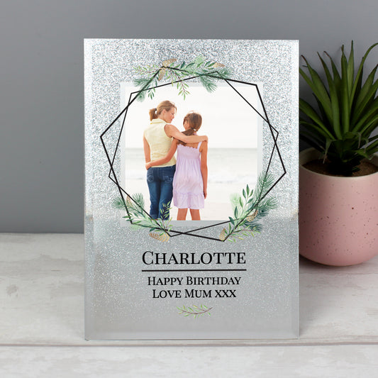 Personalised Geo Leaves 4x4 Glitter Glass Photo Frame - MK&JD Gifts