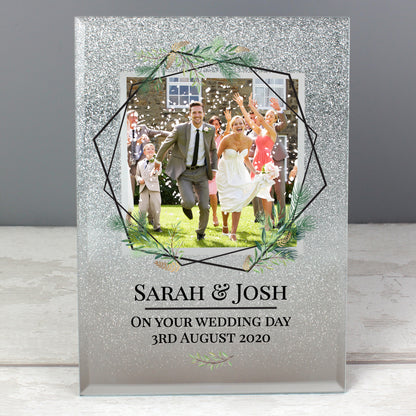 Personalised Geo Leaves 4x4 Glitter Glass Photo Frame - MK&JD Gifts