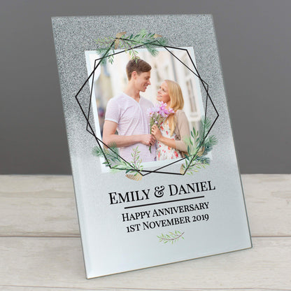 Personalised Geo Leaves 4x4 Glitter Glass Photo Frame - MK&JD Gifts