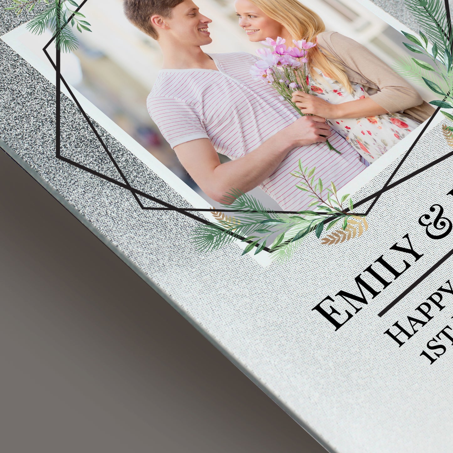 Personalised Geo Leaves 4x4 Glitter Glass Photo Frame - MK&JD Gifts