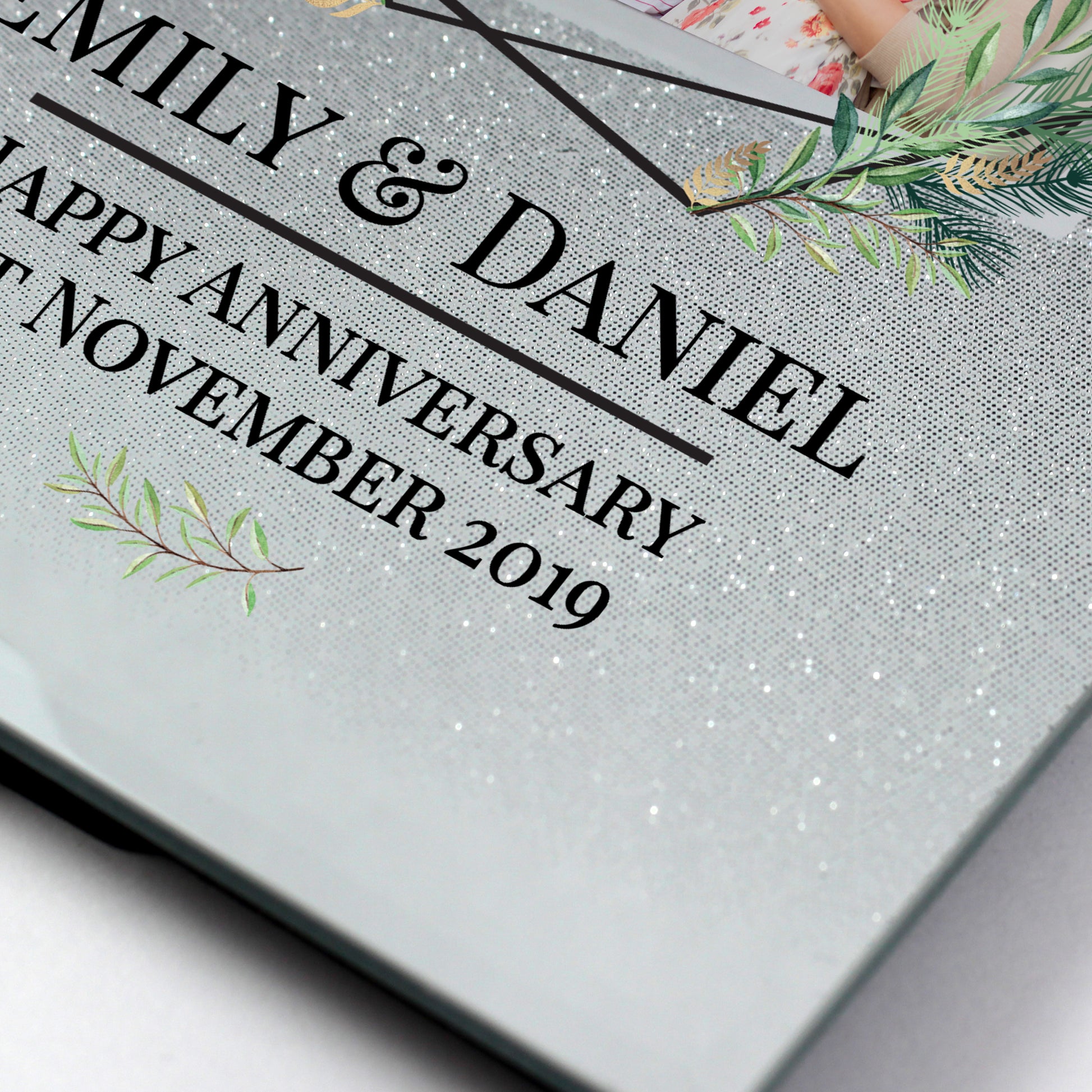 Personalised Geo Leaves 4x4 Glitter Glass Photo Frame - MK&JD Gifts
