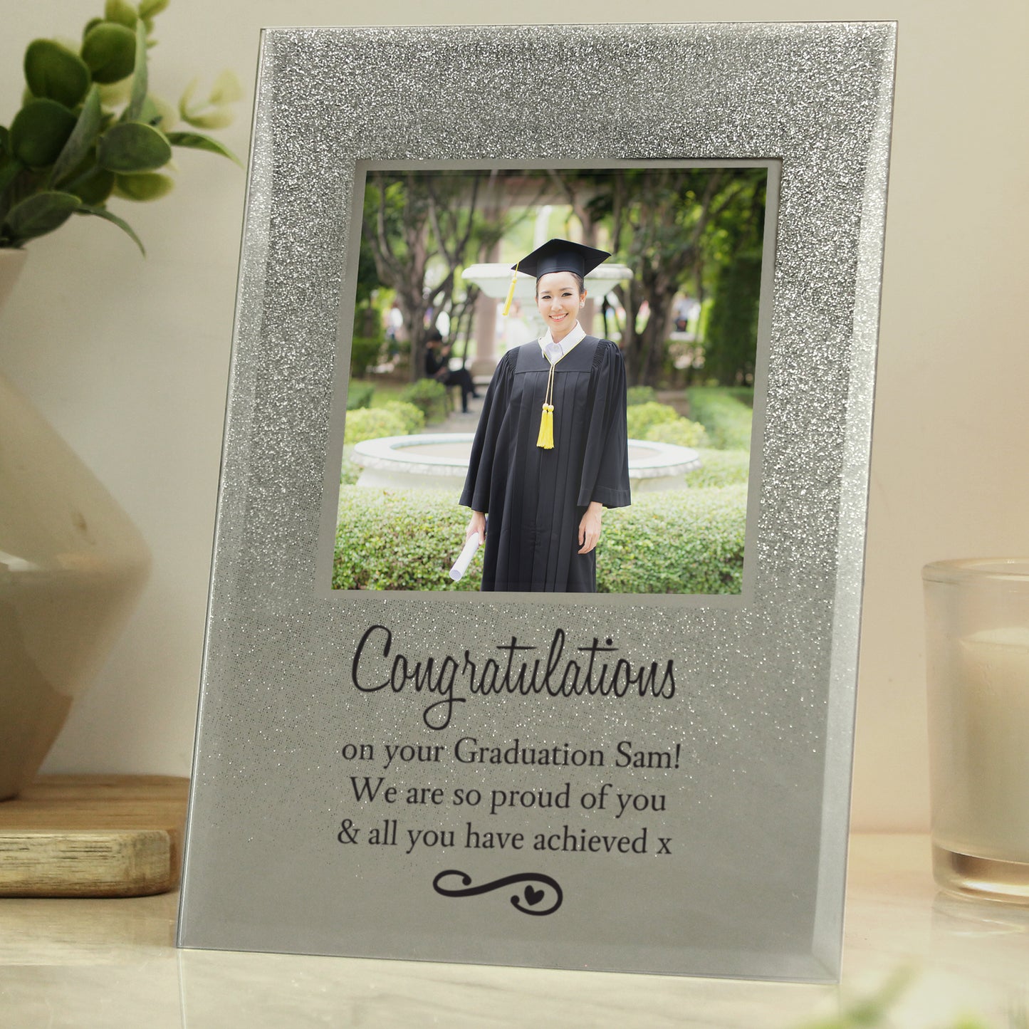 Personalised Heart & Swirl 4x4 Glitter Glass Photo Frame - MK&JD Gifts