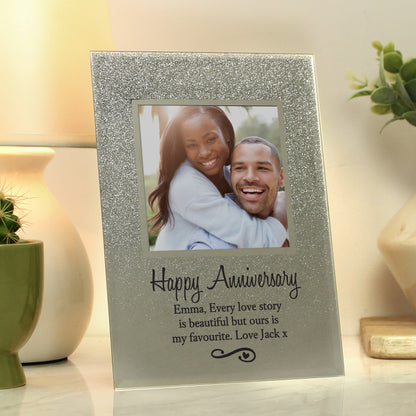 Personalised Heart & Swirl 4x4 Glitter Glass Photo Frame - MK&JD Gifts