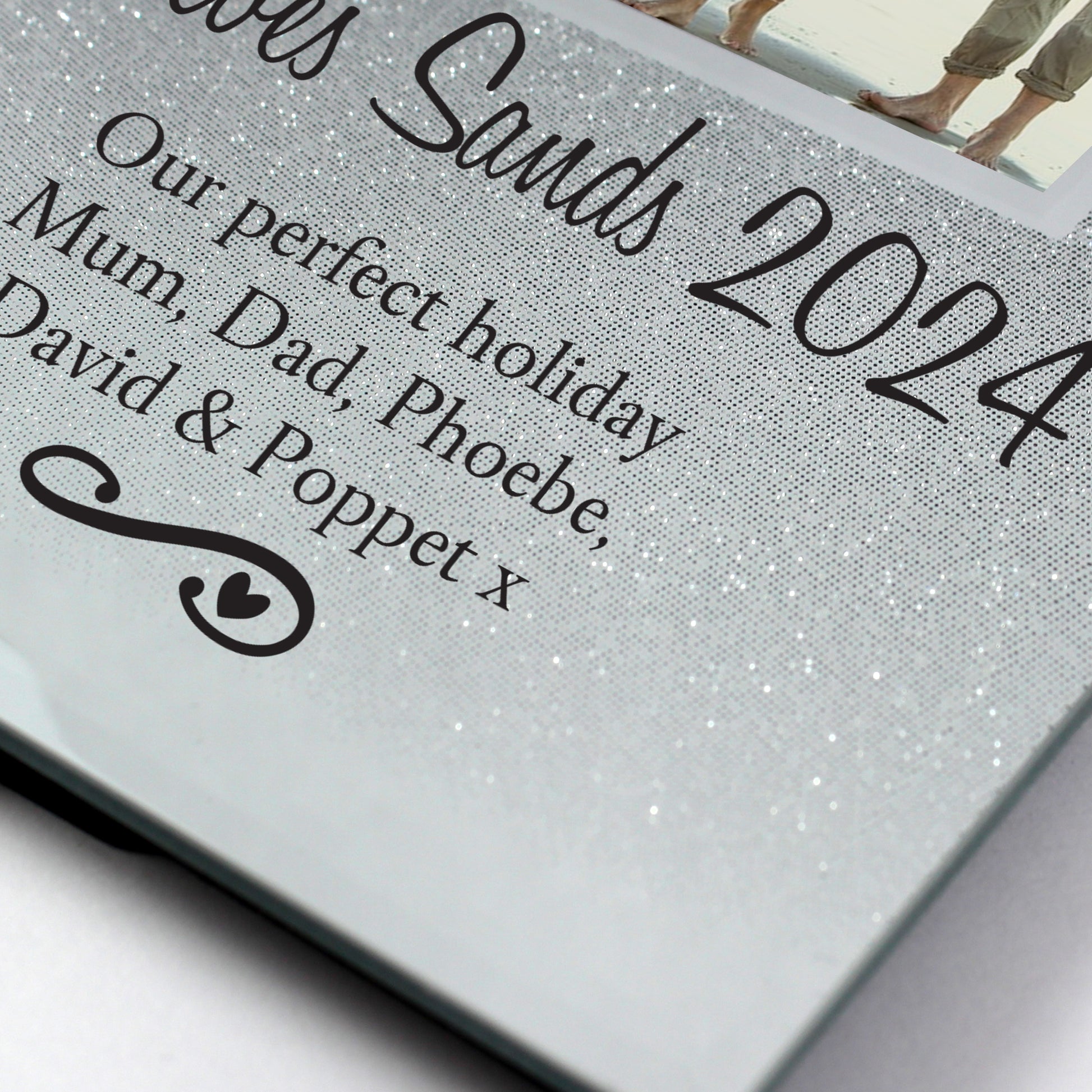 Personalised Heart & Swirl 4x4 Glitter Glass Photo Frame - MK&JD Gifts