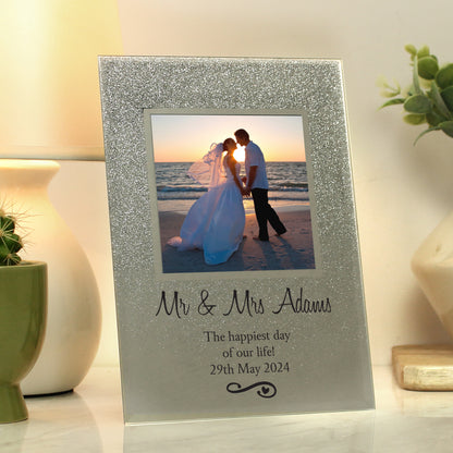Personalised Heart & Swirl 4x4 Glitter Glass Photo Frame - MK&JD Gifts