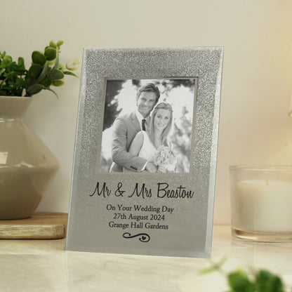 Personalised Heart & Swirl 4x4 Glitter Glass Photo Frame - MK&JD Gifts