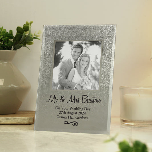 Personalised Heart & Swirl 4x4 Glitter Glass Photo Frame - MK&JD Gifts