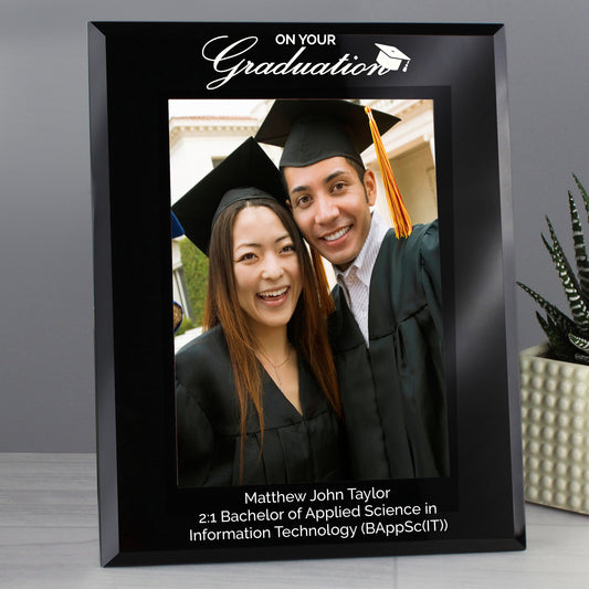 Personalised Graduation Black Glass 5x7 Photo Frame - MK&JD Gifts