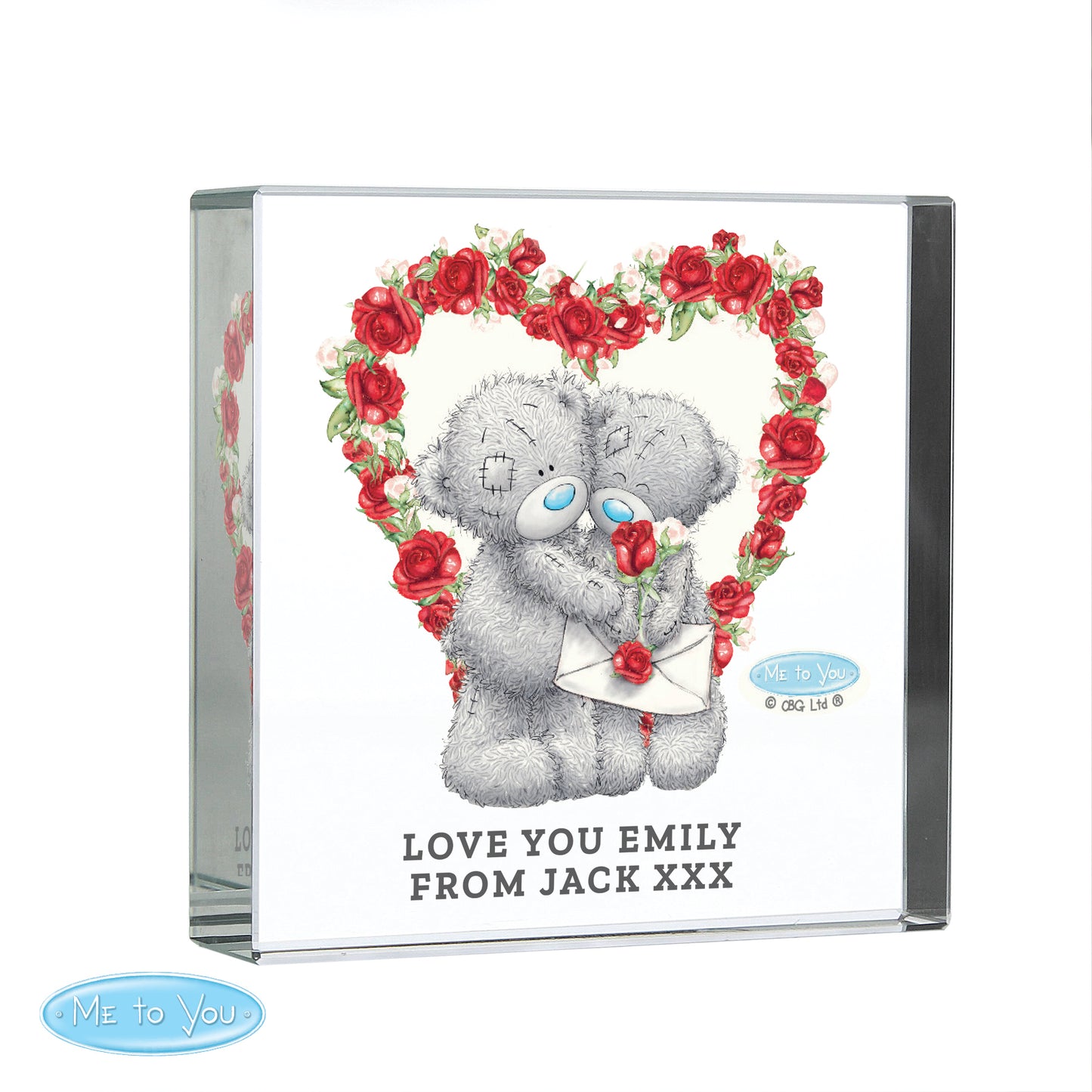 Personalised Me to You Rose Heart Crystal Token - MK&JD Gifts