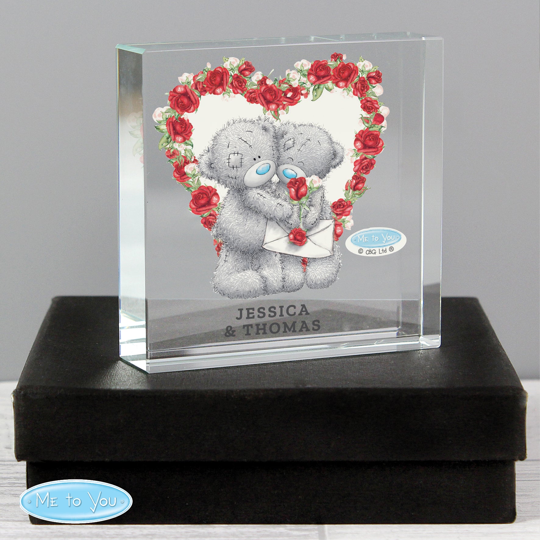 Personalised Me to You Rose Heart Crystal Token - MK&JD Gifts