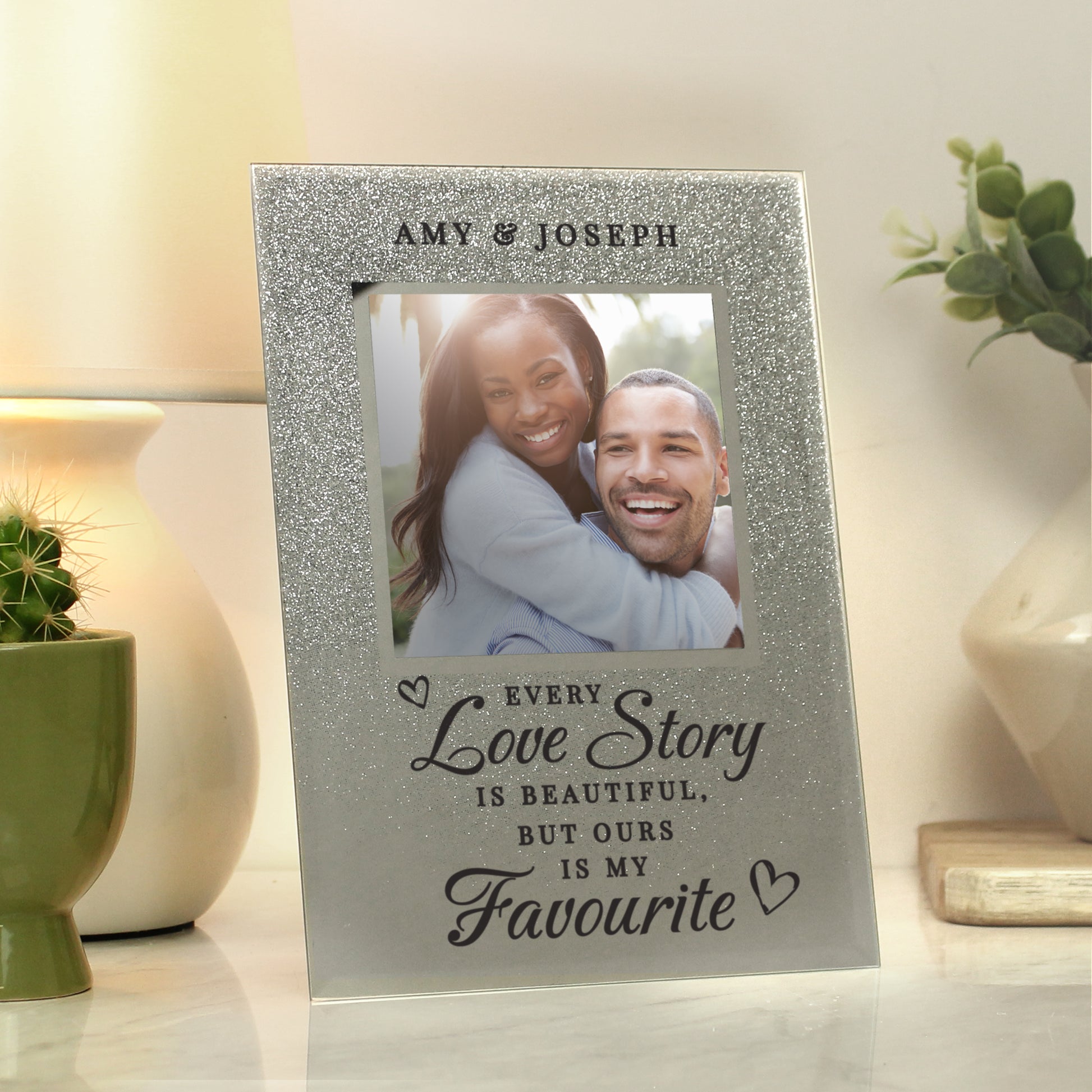 Personalised Every Love Story Is Beautiful 4x4 Glitter Glass Photo Frame - MK&JD Gifts