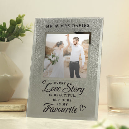 Personalised Every Love Story Is Beautiful 4x4 Glitter Glass Photo Frame - MK&JD Gifts