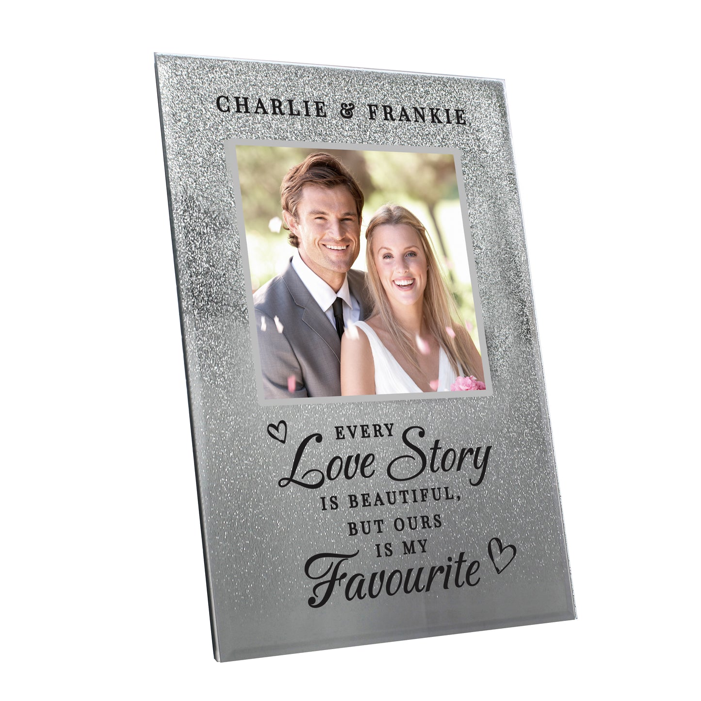 Personalised Every Love Story Is Beautiful 4x4 Glitter Glass Photo Frame - MK&JD Gifts