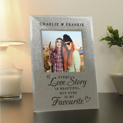 Personalised Every Love Story Is Beautiful 4x4 Glitter Glass Photo Frame - MK&JD Gifts