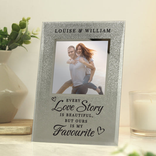 Personalised Every Love Story Is Beautiful 4x4 Glitter Glass Photo Frame - MK&JD Gifts