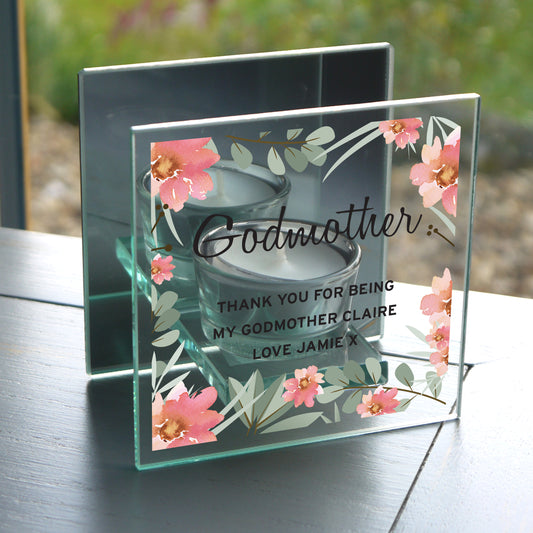 Personalised Floral Sentimental Mirrored Glass Tea Light Candle Holder - MK&JD Gifts