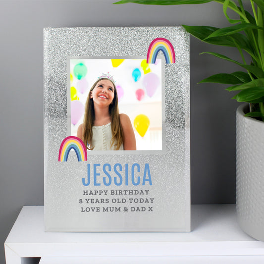 Personalised Rainbow 4x4 Glitter Glass Photo Frame - MK&JD Gifts