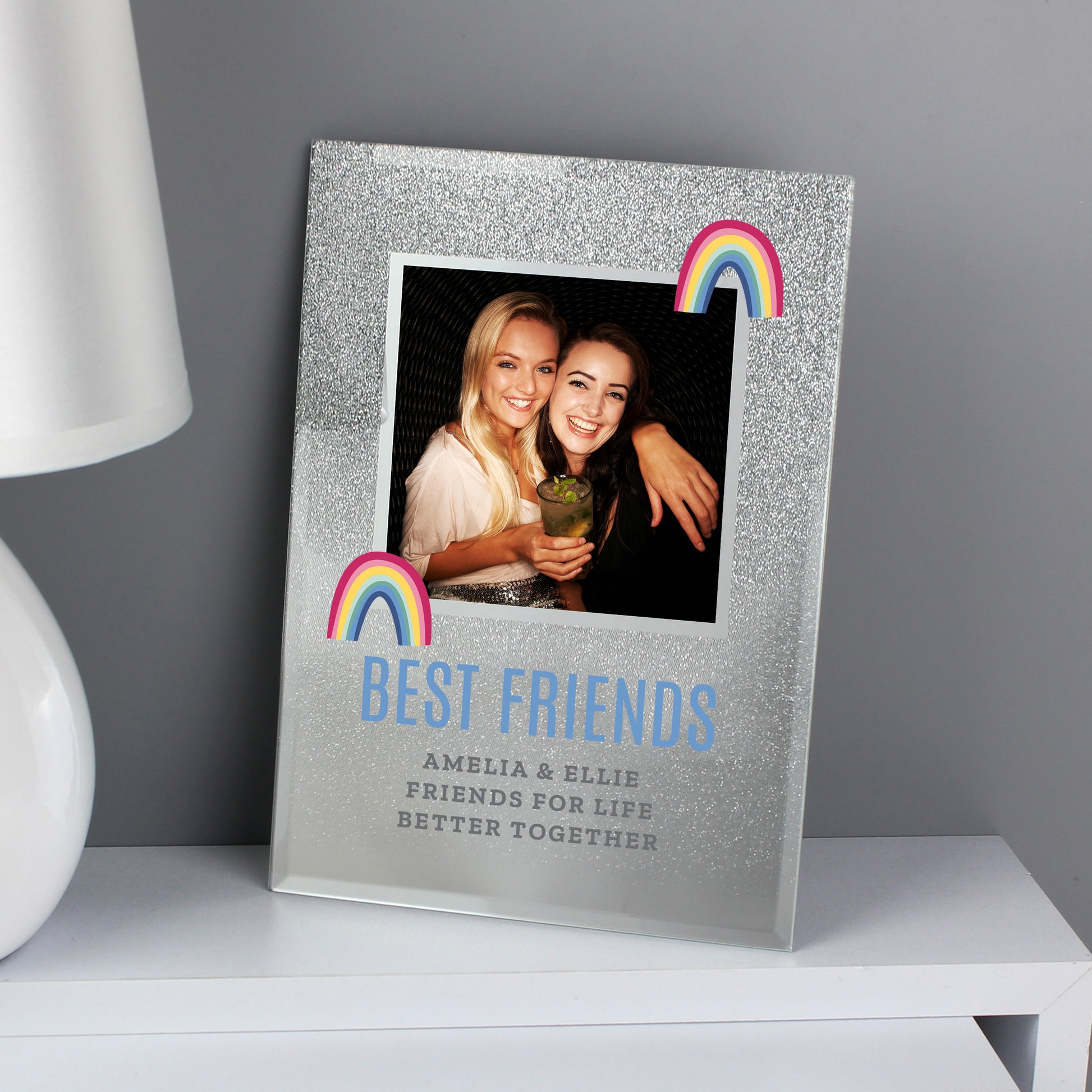 Personalised Rainbow 4x4 Glitter Glass Photo Frame - MK&JD Gifts