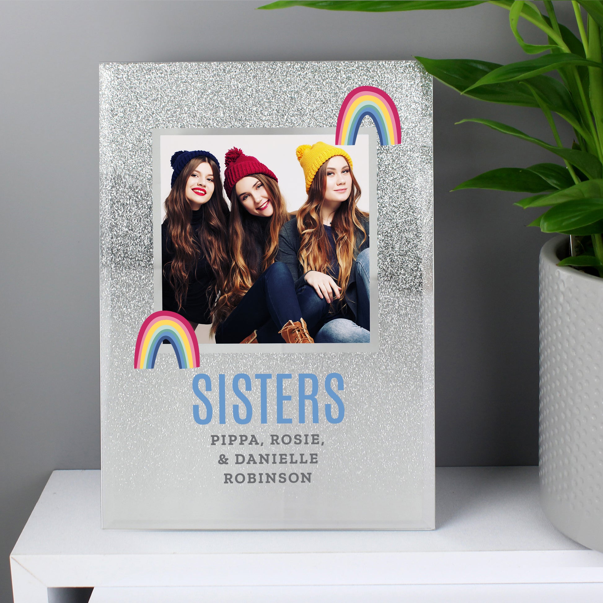 Personalised Rainbow 4x4 Glitter Glass Photo Frame - MK&JD Gifts