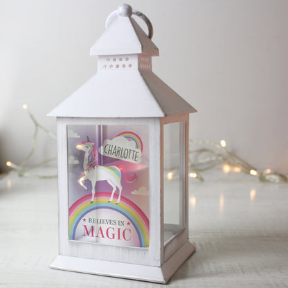 Personalised Unicorn Frost White Lantern - MK&JD Gifts