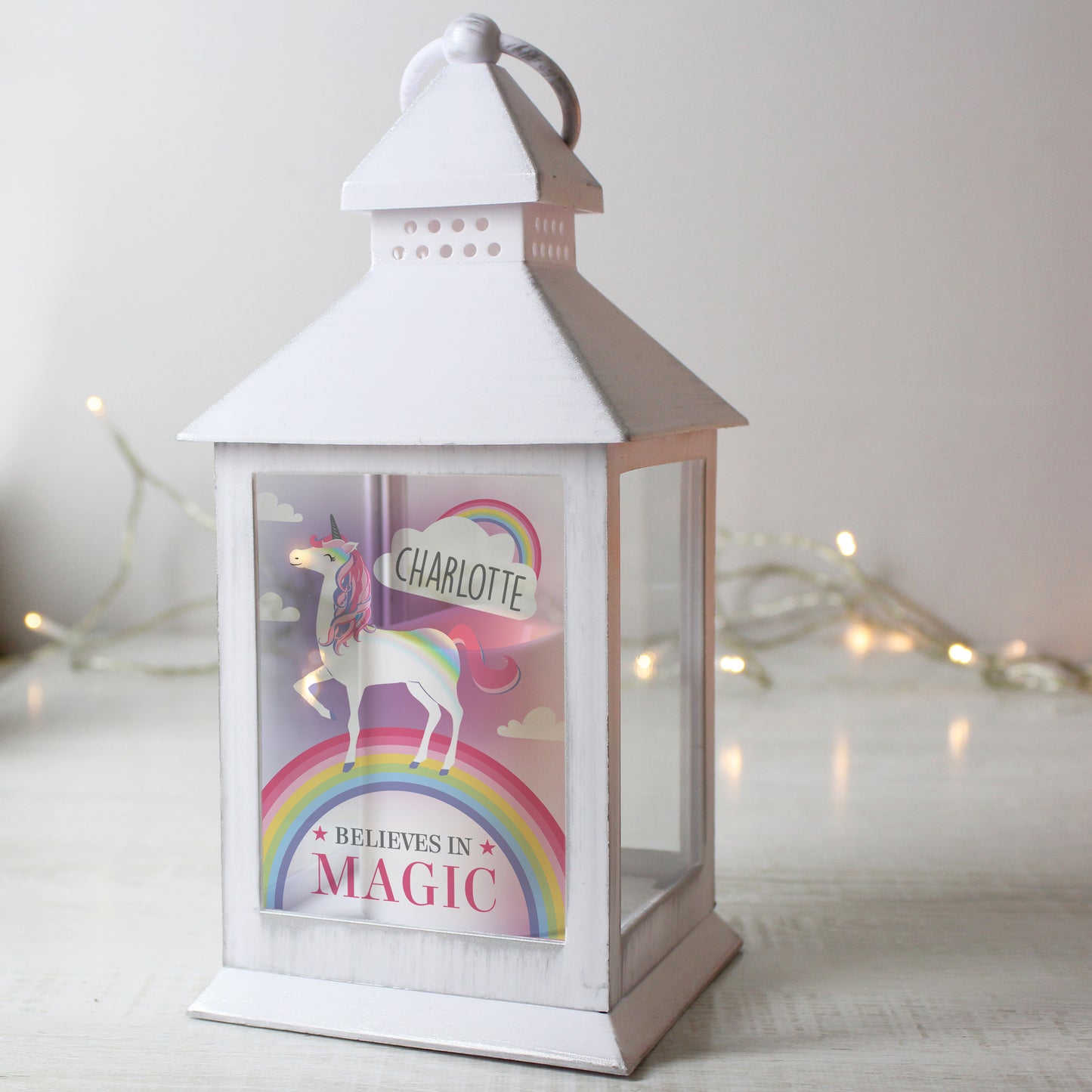 Personalised Unicorn Frost White Lantern