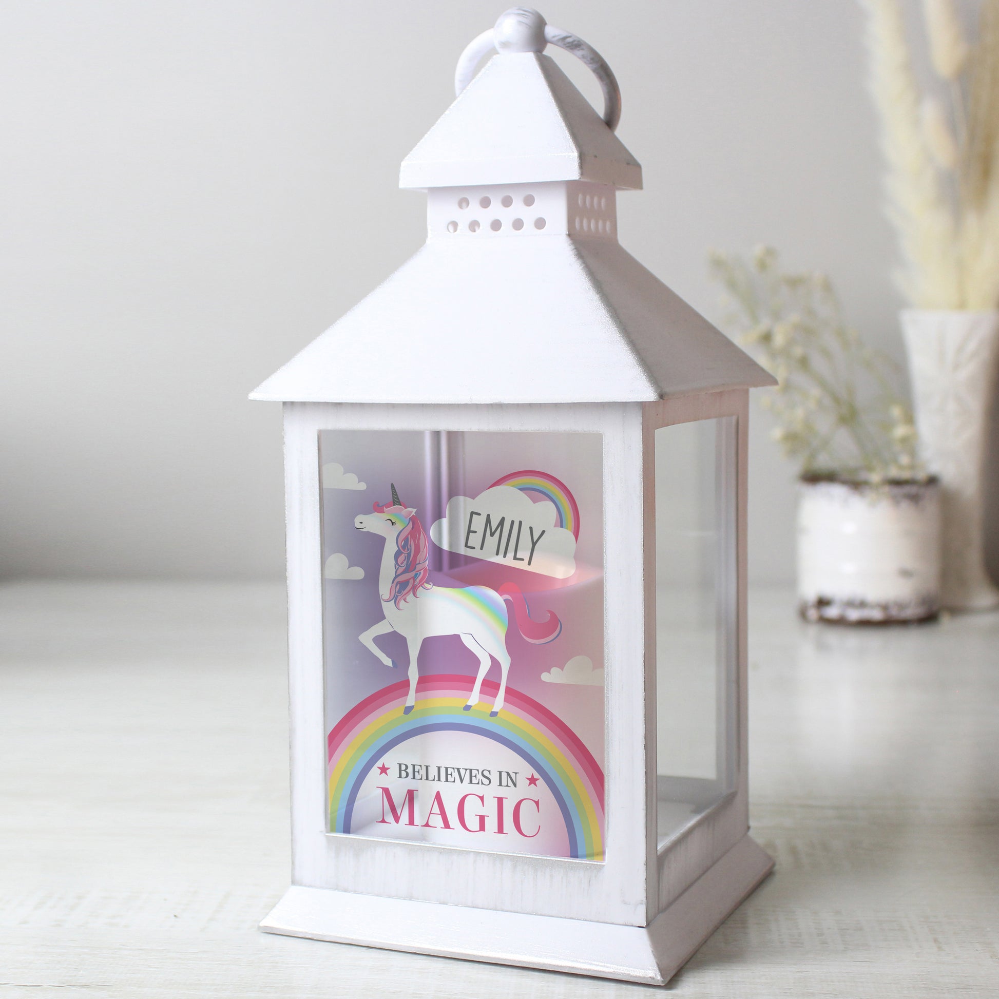 Personalised Unicorn Frost White Lantern - MK&JD Gifts