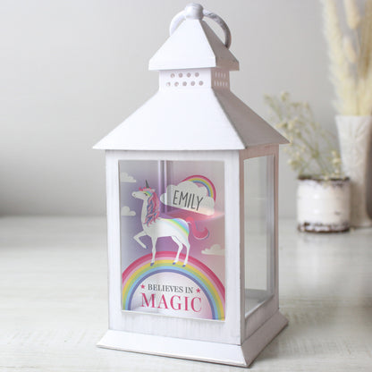 Personalised Unicorn Frost White Lantern - MK&JD Gifts