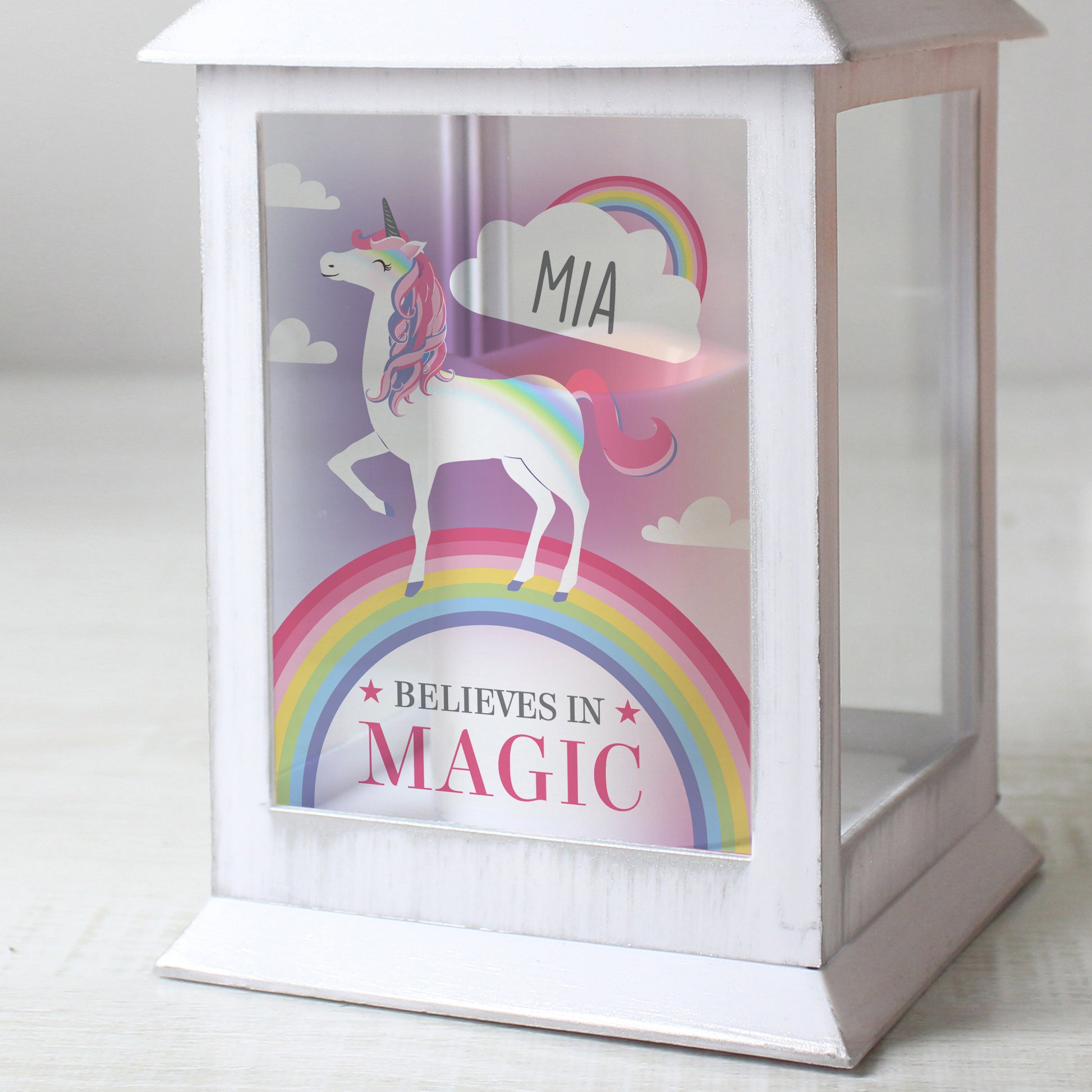 Personalised Unicorn Frost White Lantern - MK&JD Gifts