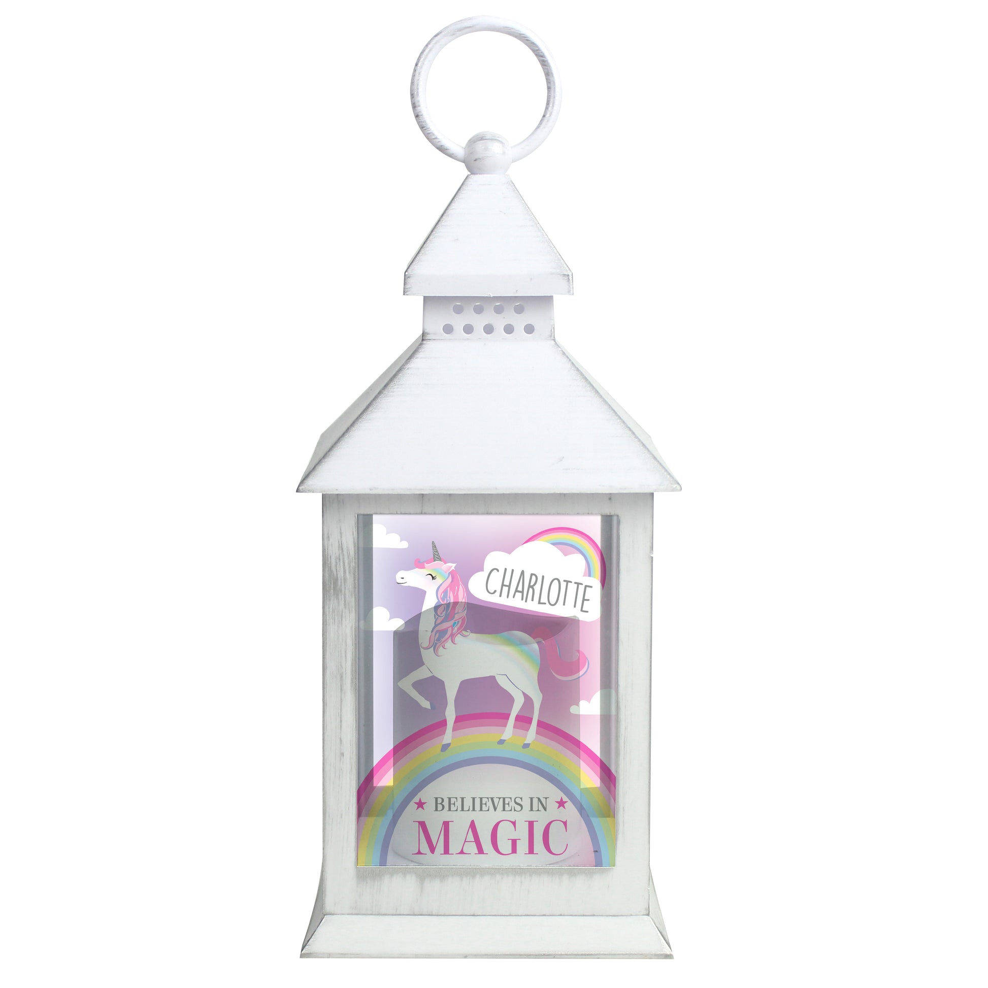 Personalised Unicorn Frost White Lantern - MK&JD Gifts