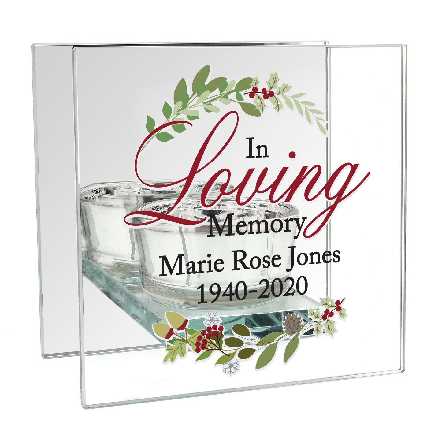 Personalised In Loving Memory Christmas Mirrored Glass Tea Light Candle Holder - MK&JD Gifts