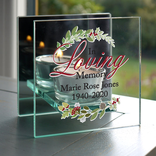 Personalised In Loving Memory Christmas Mirrored Glass Tea Light Candle Holder - MK&JD Gifts