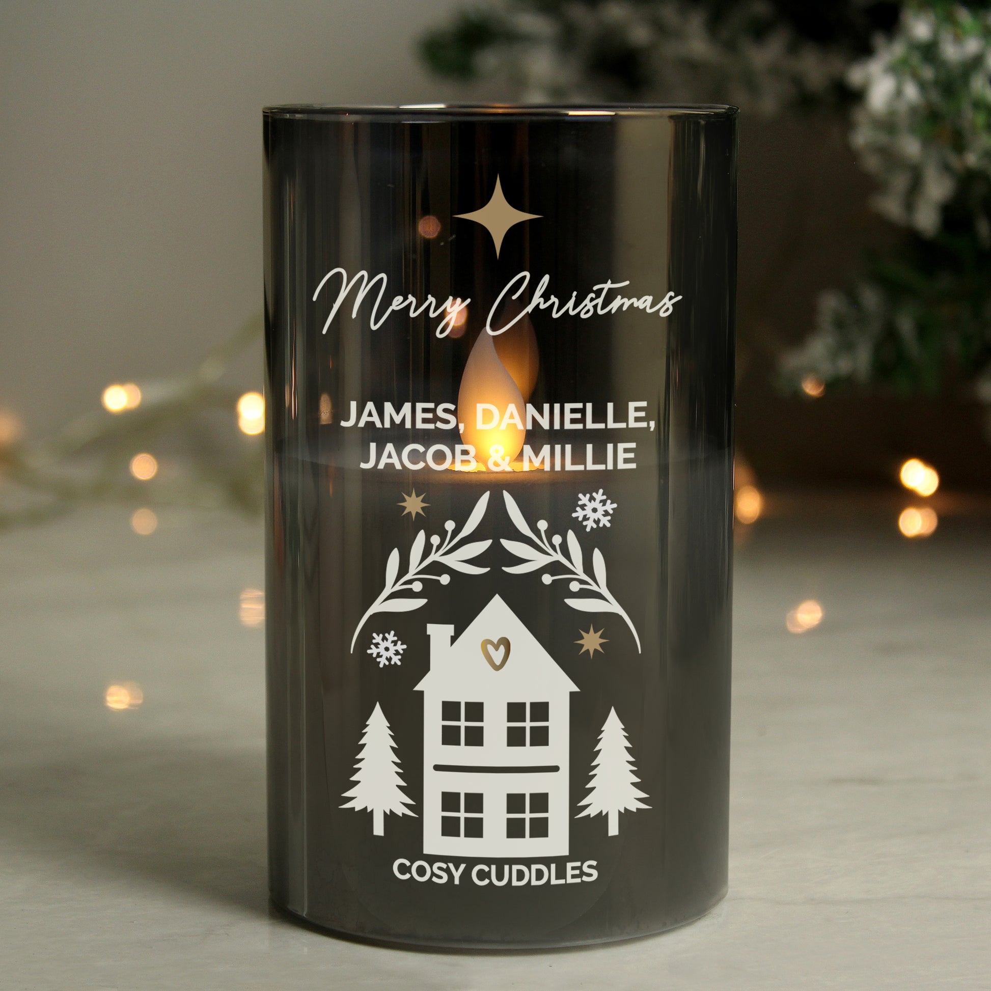 Personalised Christmas Smoked Glass LED Candle - MK&JD Gifts