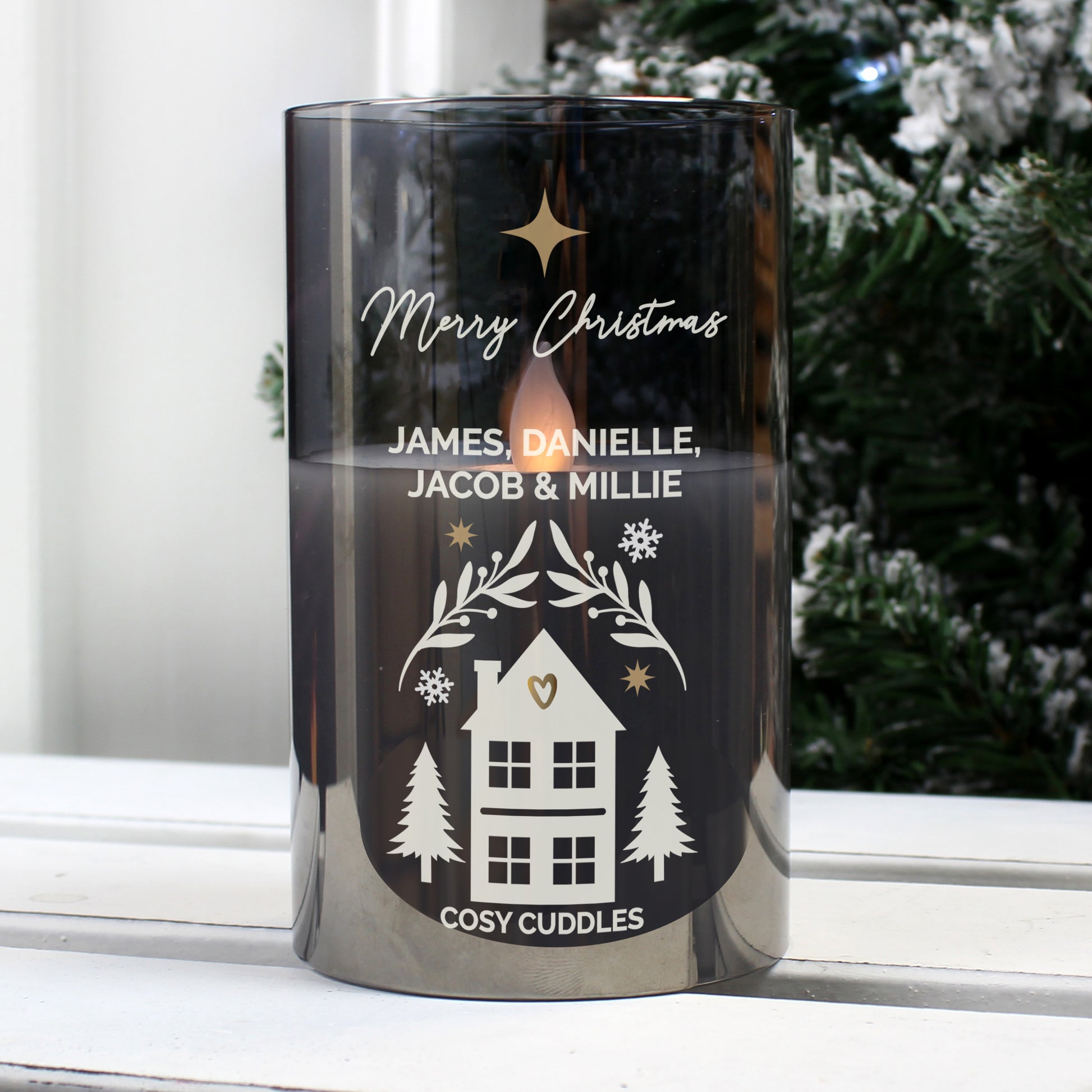 Personalised Christmas Smoked Glass LED Candle - MK&JD Gifts