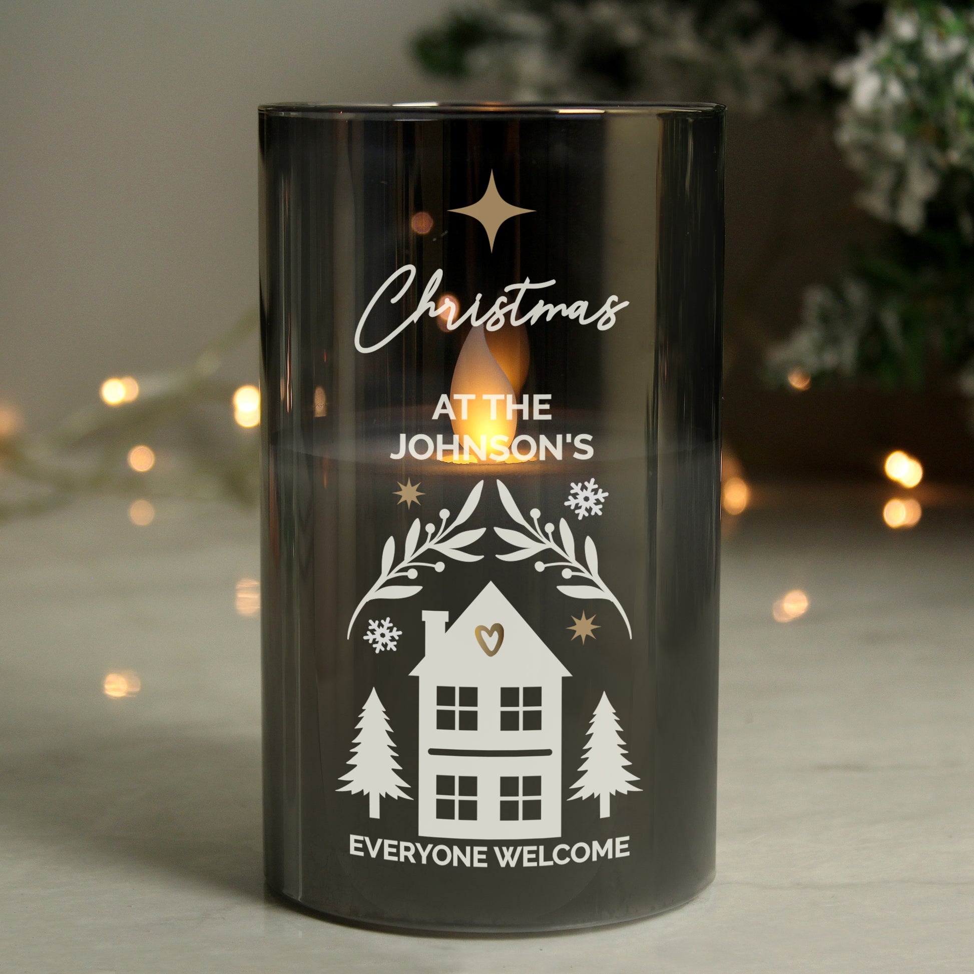 Personalised Christmas Smoked Glass LED Candle - MK&JD Gifts