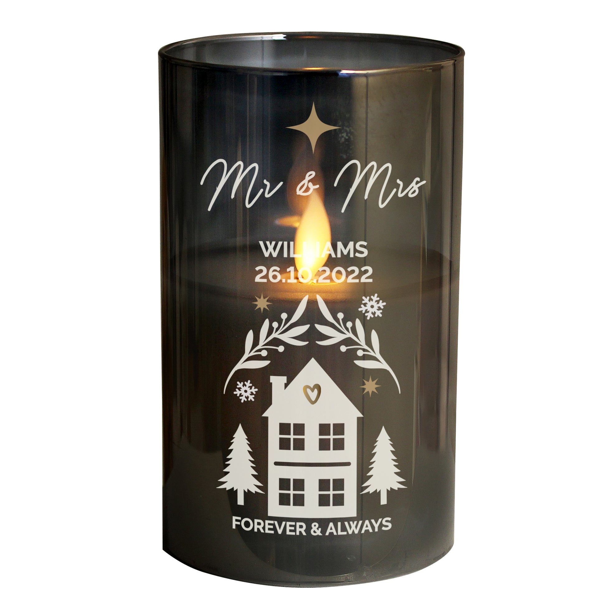 Personalised Christmas Smoked Glass LED Candle - MK&JD Gifts