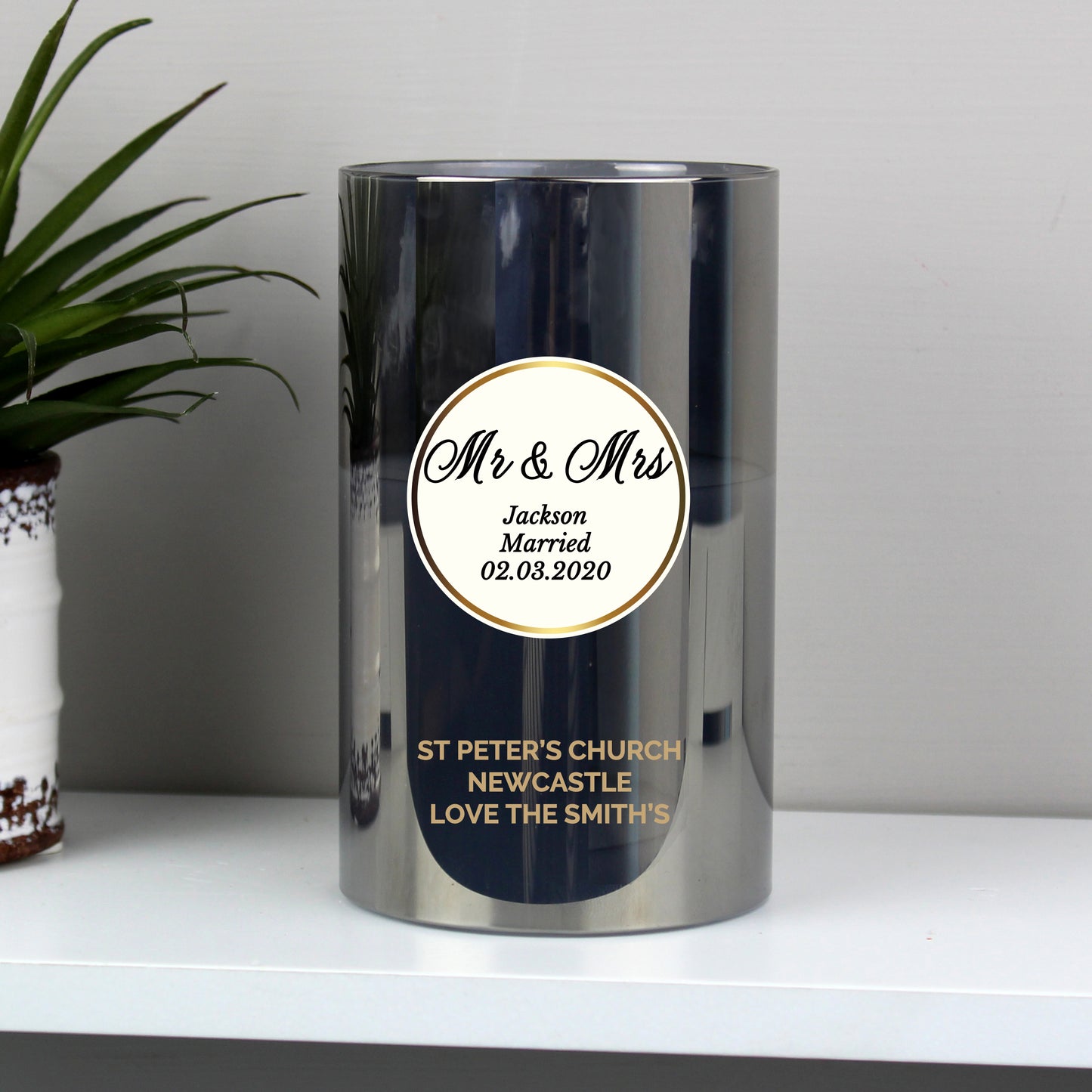 Personalised Opulent Smoked Glass LED Candle - MK&JD Gifts
