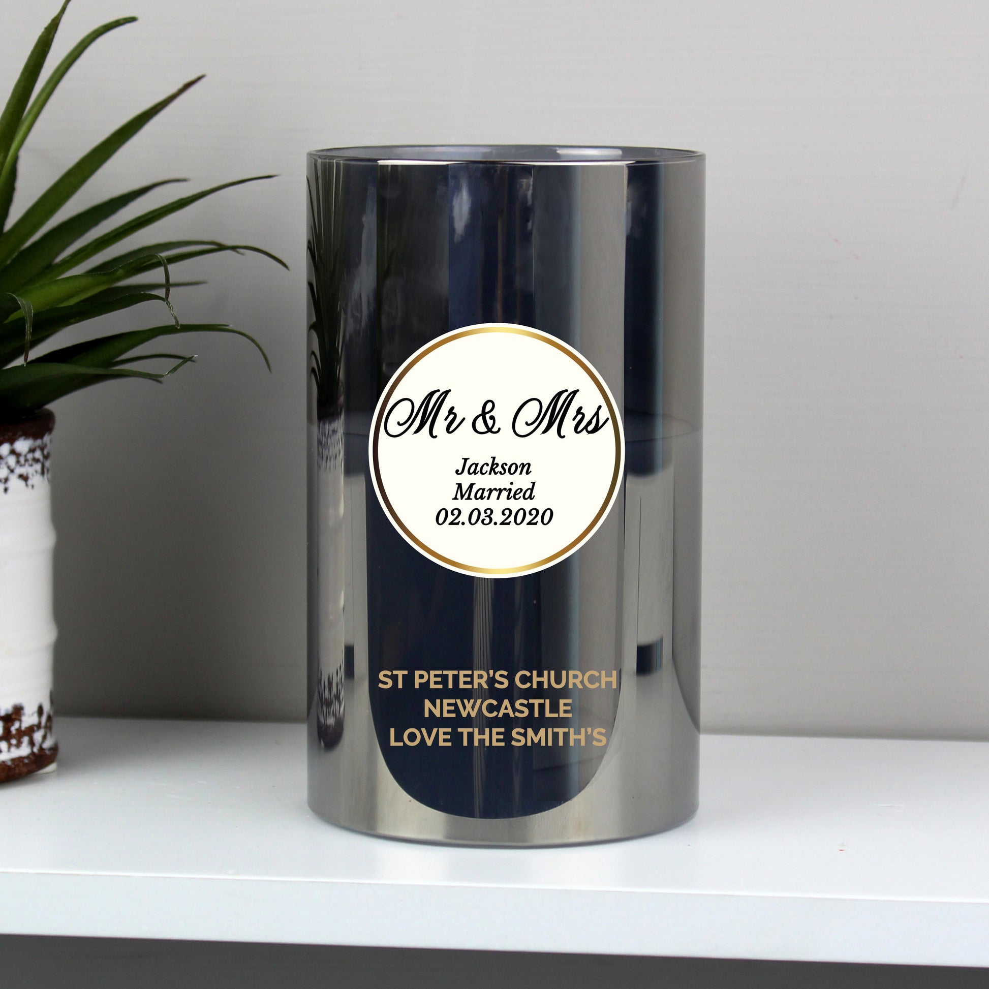Personalised Opulent Smoked Glass LED Candle - MK&JD Gifts