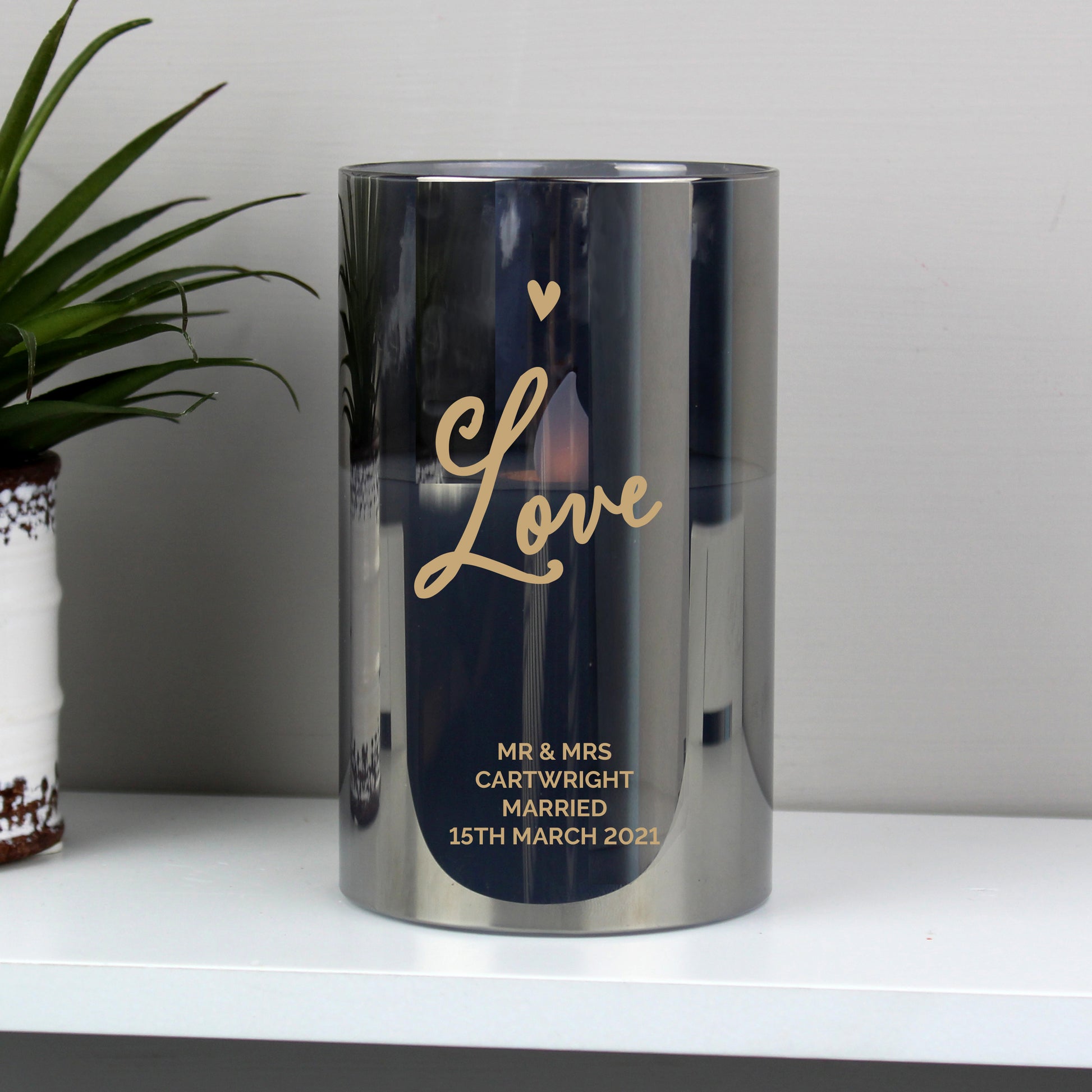Personalised Love Smoked Glass LED Candle - MK&JD Gifts