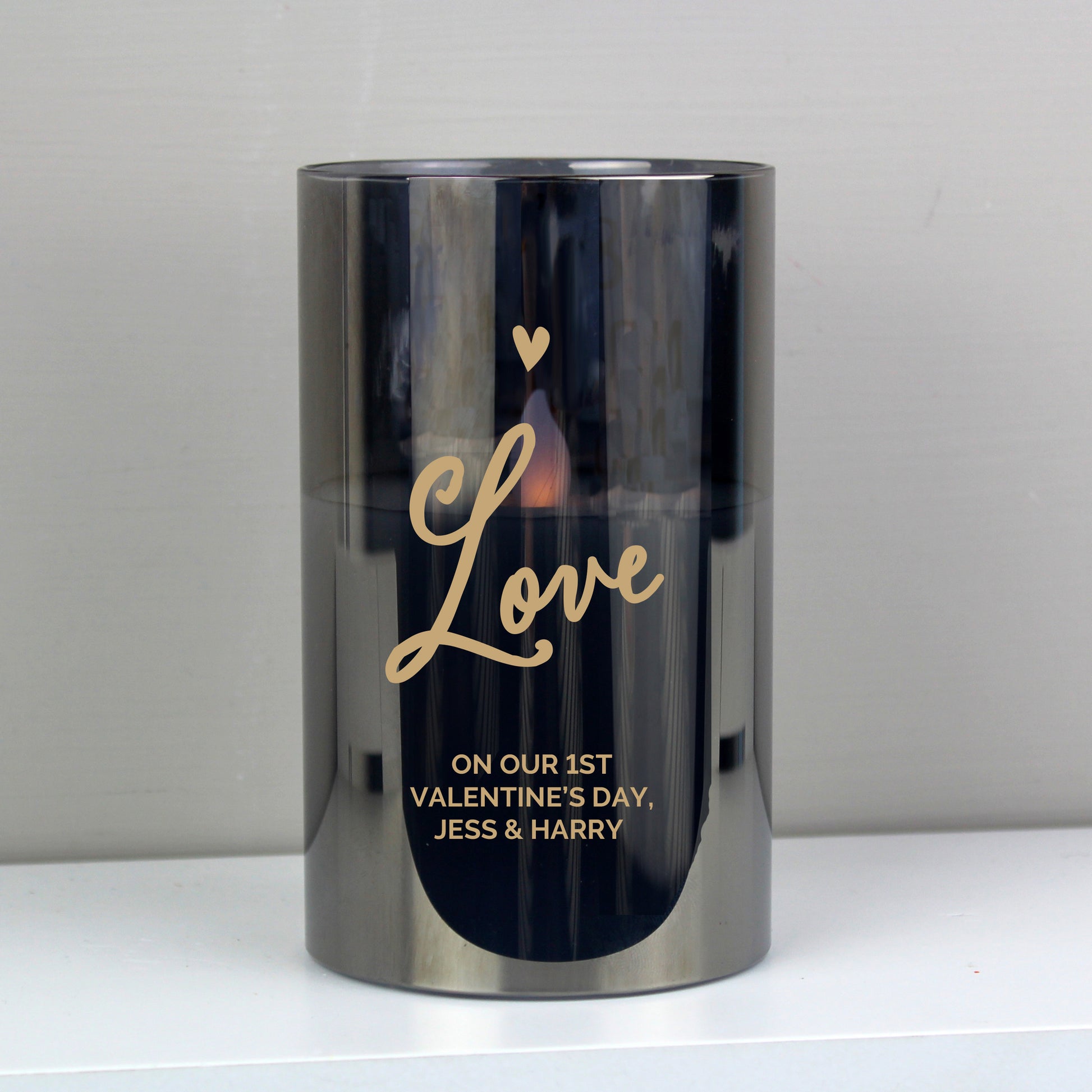 Personalised Love Smoked Glass LED Candle - MK&JD Gifts